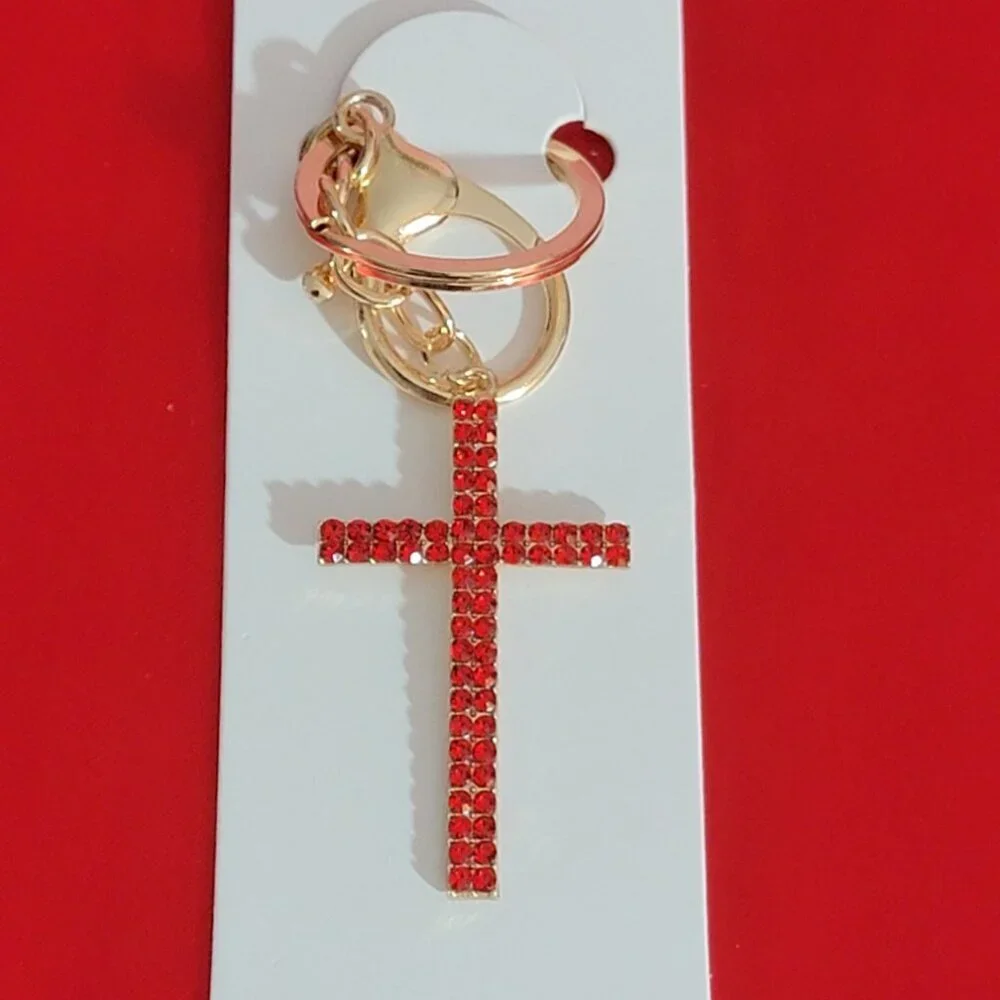 Red Crystal Cross Key Ring Bag Charm Fashion Jewelry